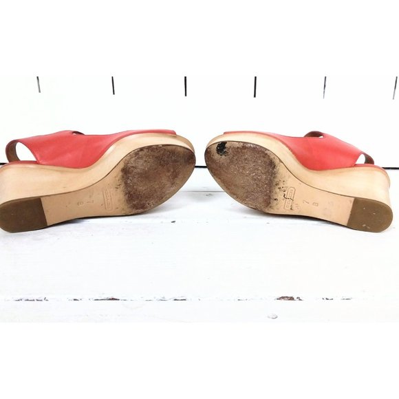Coach open toe wooden platform wedge sandal/high heel peep toe wedge leather - Picture 7 of 8